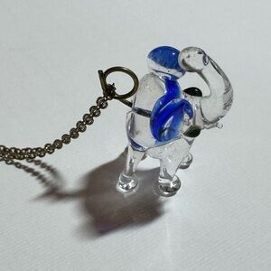 Vintage Blown Glass Elephant Pendant w/Chain Necklace